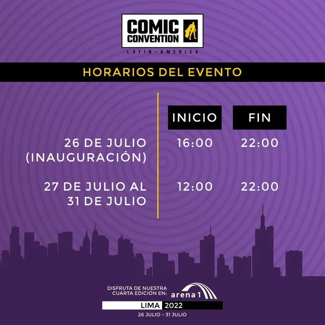 Horario de Foto: Comic Convention Latin America. Foto: Comic Convention Latin America