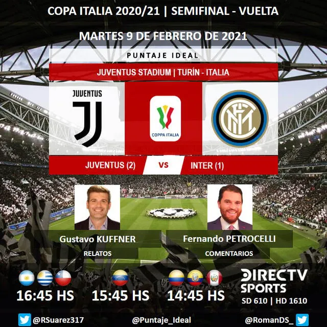 Inter vs Juventus vía DirecTV Sports. Foto: Puntaje Ideal/Twitter