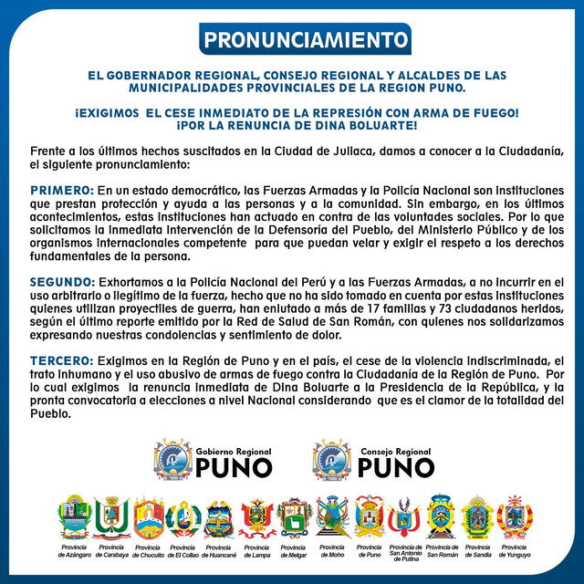 Comunicado del Gobierno Regional de Puno