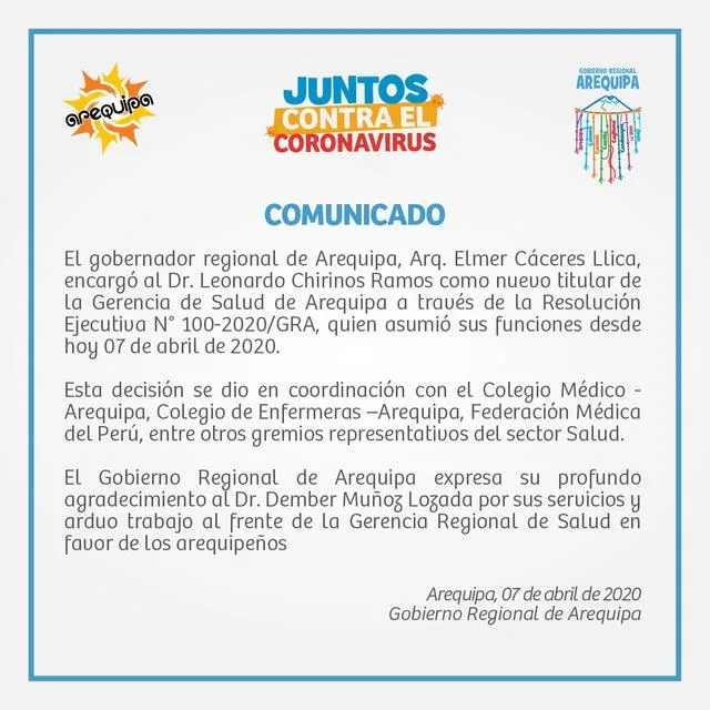 Gobierno regional de Arequipa emitió comunicado.