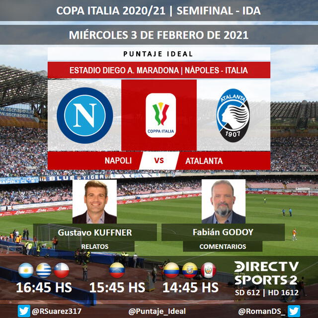 Napoli vs Atalanta por DirecTV Sports 2. Foto: Puntaje Ideal/Twitter