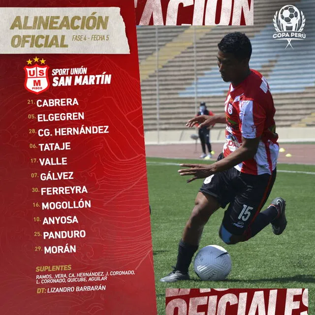 Formación inicial de Unión San Martín. Foto: Copa Perú