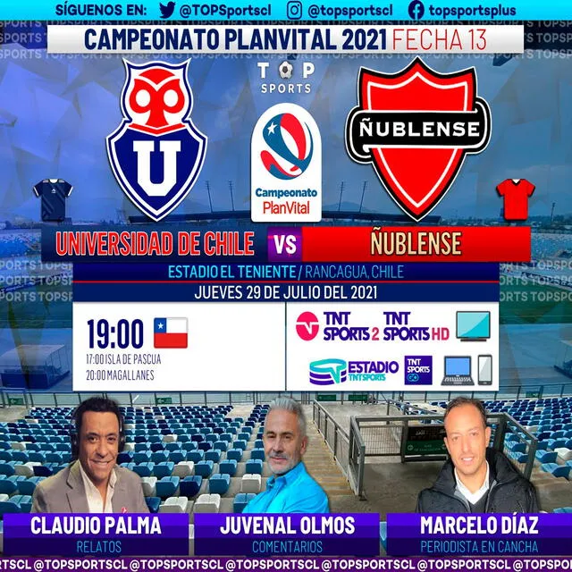 Universidad de Chile vs. Ñublense vía TNT Sports HD. Foto: Top Sports/Twitter