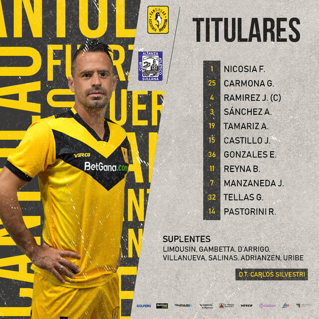 Así forma Cantolao ante Alianza Atlético. Foto: Cantolao.