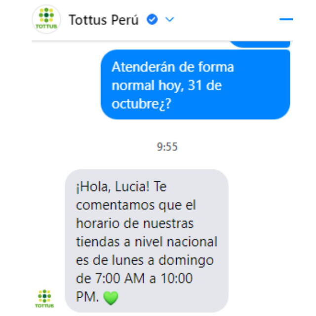 Tottus informó mediante su cuenta oficial de Facebook sus horarios de atención para el 31de octubre.