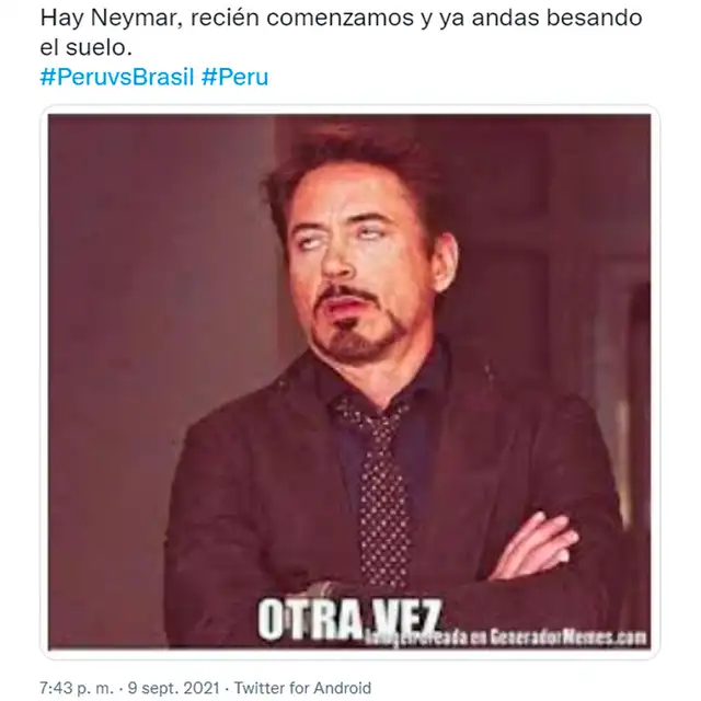 Mejores memes del Perú vs. Brasil por las Eliminatorias Qatar 2022. Foto: captura Twitter Mejores memes del Perú vs. Brasil por las Eliminatorias Qatar 2022. Foto: captura Twitter