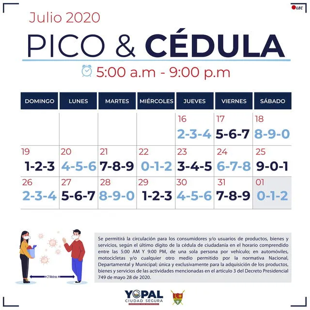 Pico y cédula del 16 al 01 de agosto de 2020 en Yopal. (Foto: Alcaldía de Yopal)