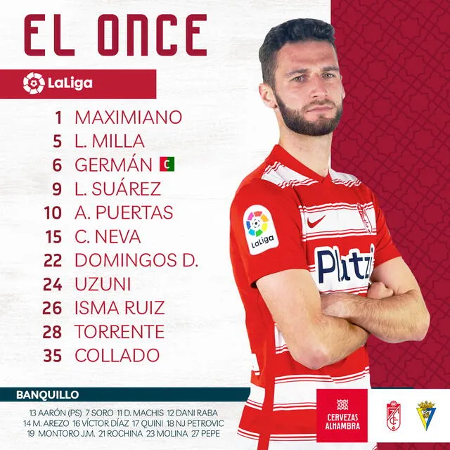 Once titular de Granada. Foto: Twitter Granada