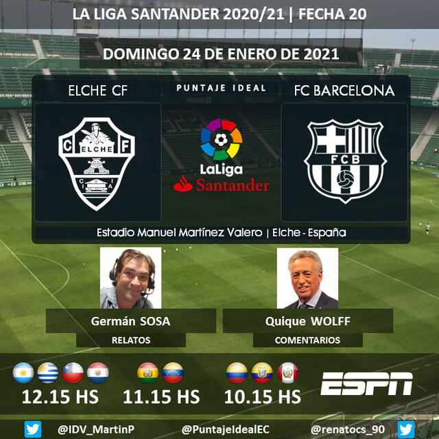 Elche vs. Barcelona por ESPN. Foto: Puntaje Ideal/Twitter