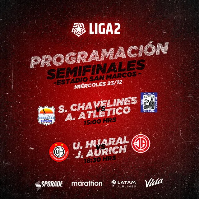 Programación de semifinales de la Liga 2. Foto: Twitter Liga de Fútbol Profesional
