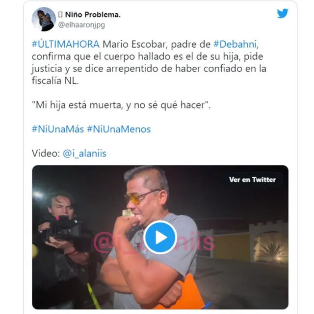 Mario Escobar se queja del mal accionar de las autoridades en el caso de su hija. FOTO: Twitter Captura