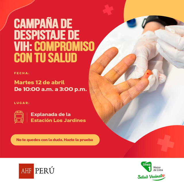 La campaña de despistaje es organizada por la Línea 1 del Metro de Lima y AHF Perú. Foto: difusión