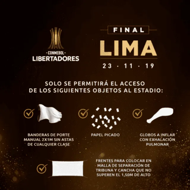 Objetos permitidos para la final de la Copa Libertadores 2019.