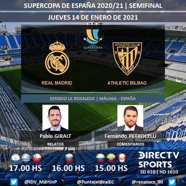 Real Madrid vs. Ahletic Bilbao por DirecTV Sports. Foto: Puntaje Ideal EC/Twitter