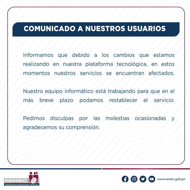 Comunicado de Reniec.