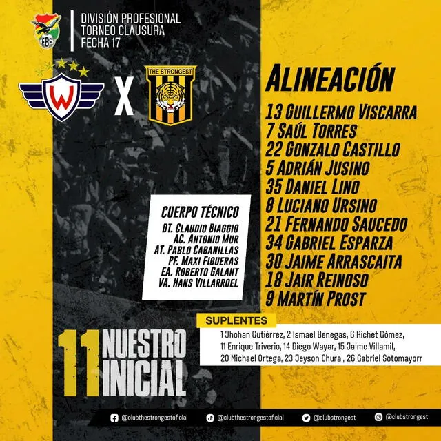 Once titular del Tigre. Foto: The Strongest