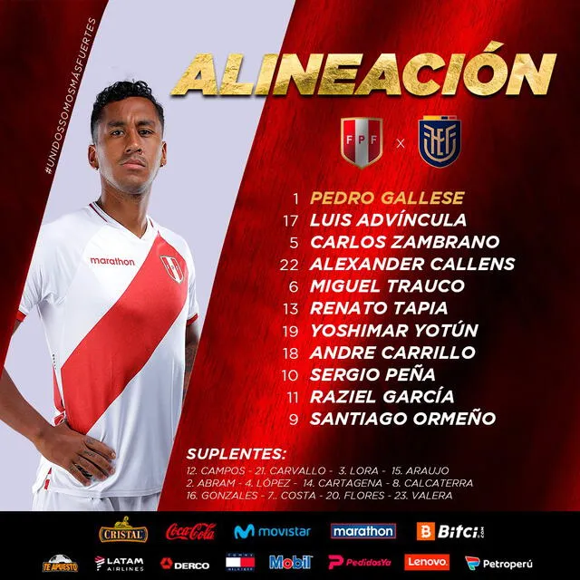 Así alinea la selección peruana para enfrentar a Ecuador. Foto: selección peruana twitter