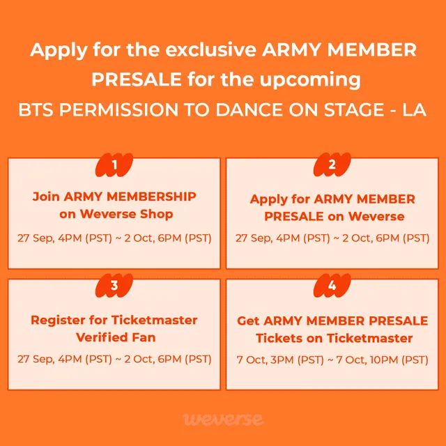 Cómo aplicar a la preventa 2 del concierto de BTS. Foto: Weverse