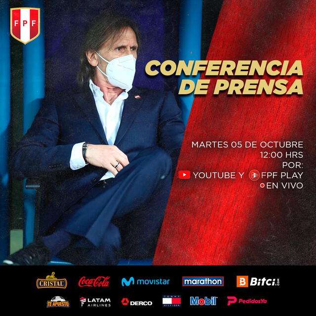 Conferencia de prensa de Ricardo Gareca. Foto: Selección peruana