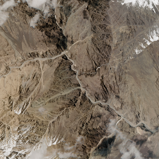 El valle de Galwan visto desde un satélite. Es un punto delicado en la disputa entre China e India. Foto: Planet Labs / AFP.