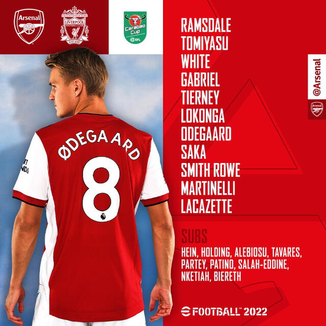 Alineación oficial Arsenal. Foto: Twitter Arsenal