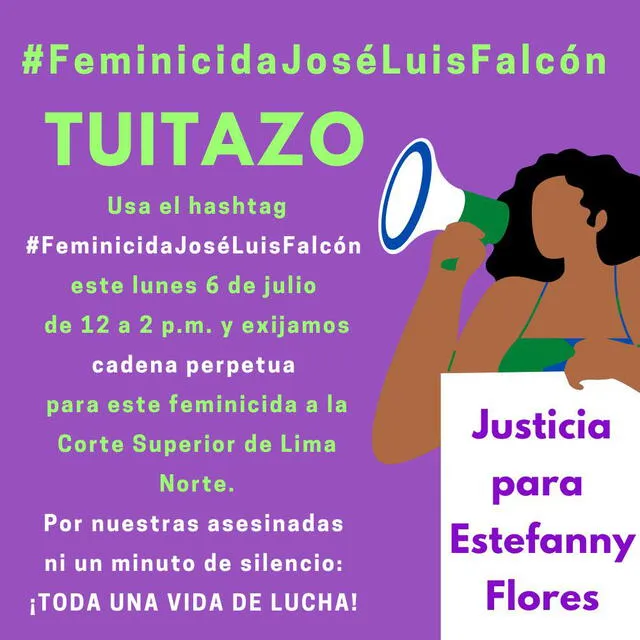 Activistas llaman a convocatoria para exigir cadena perpetua para feminicida José Luis Falcón. Foto: Twitter