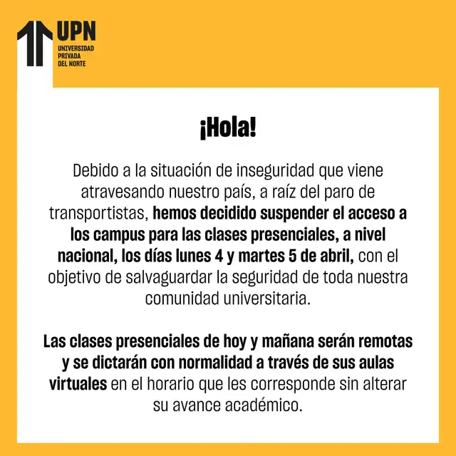 Comunicado fue publicado la noche de este lunes. Foto: UPN
