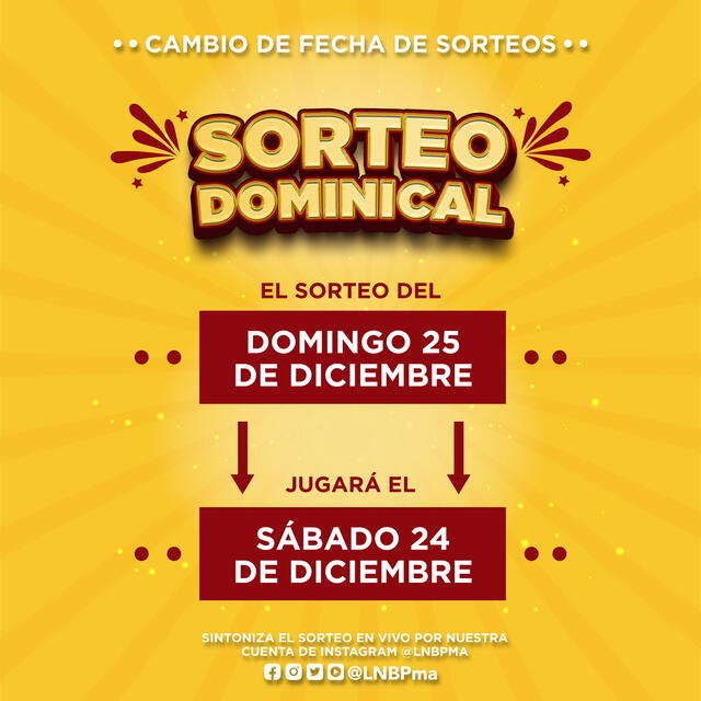 Sorteo Dominical de hoy: cambio de horario
