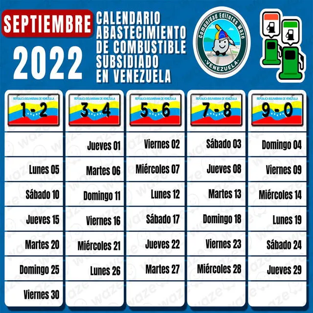 Calendario de gasolina subsidiada en Venezuela para septiembre