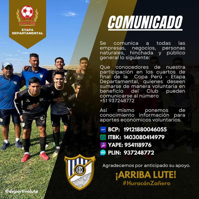 Publicación hecha por Deportivo Lute