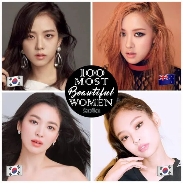 100 Most Beautiful Women in the World 2020: 5. Jisoo Kim, COREA DEL SUR / 6. Rose Park, NUEVA ZELANDA / 7. Song Hye Kyo, COREA DEL SUR / 8. Jennie Kim, COREA DEL SUR