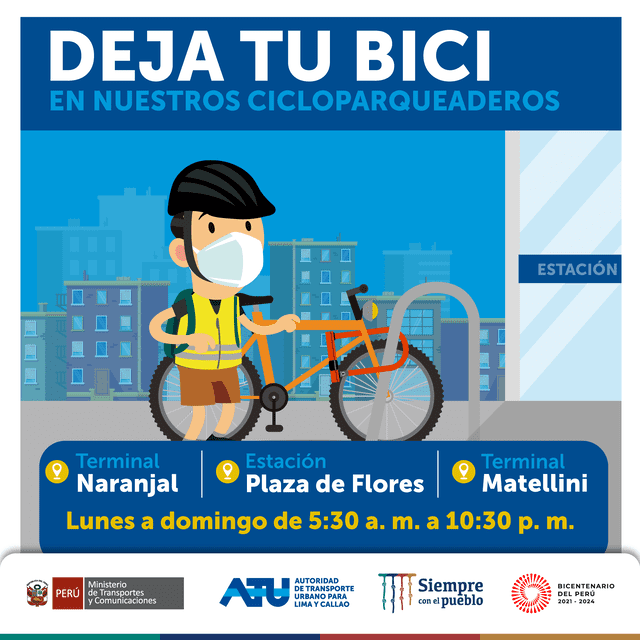 Metropolitano: ciclistas pueden dejar sus bicicletas en los cicloparqueaderos. Foto: ATU