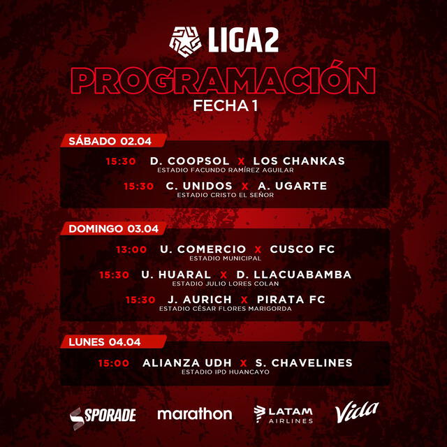 Programación de la Liga 2. Foto: Liga de Fútbol Profesional.