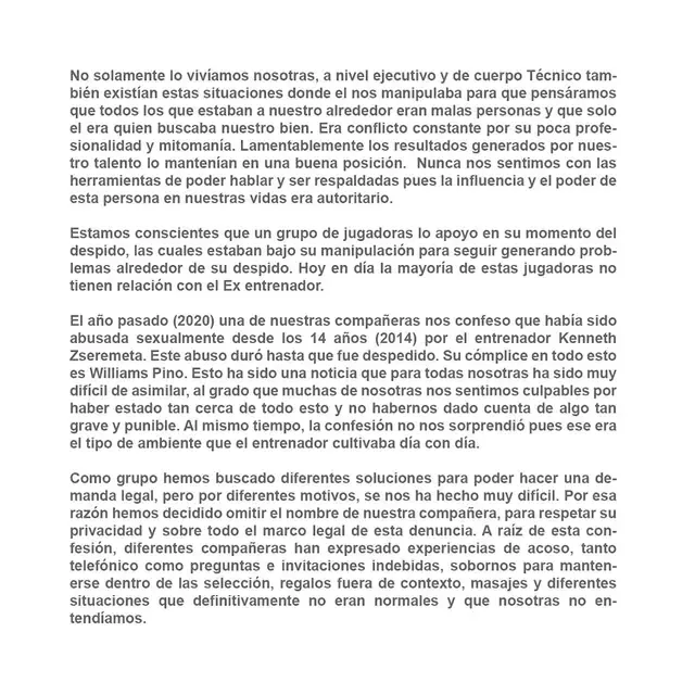 Carta de las jugadoras venezolanas.