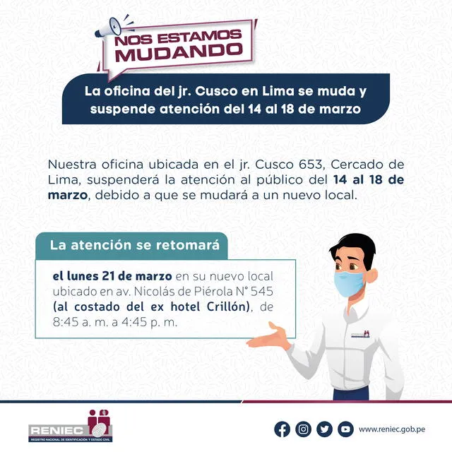 Oficina del Jr. Cusco suspende atención. Foto: Reniec