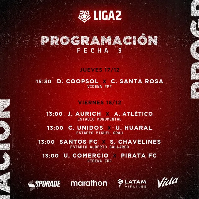Programación de la fecha 9 en la Fase 2. Foto: Twitter Liga de Fútbol Profesional