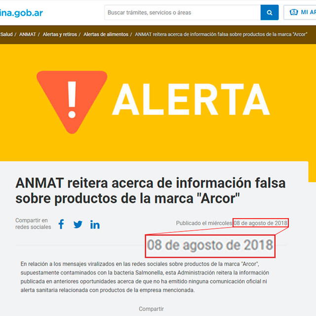 En el 2018 el bulo sobre la salmonella volvió a presentarse en Argentina.