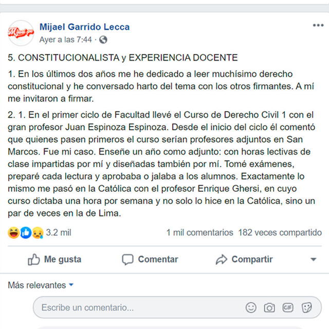 Mijael Garrido Lecca dio varios descargos sin adjuntar documentación.