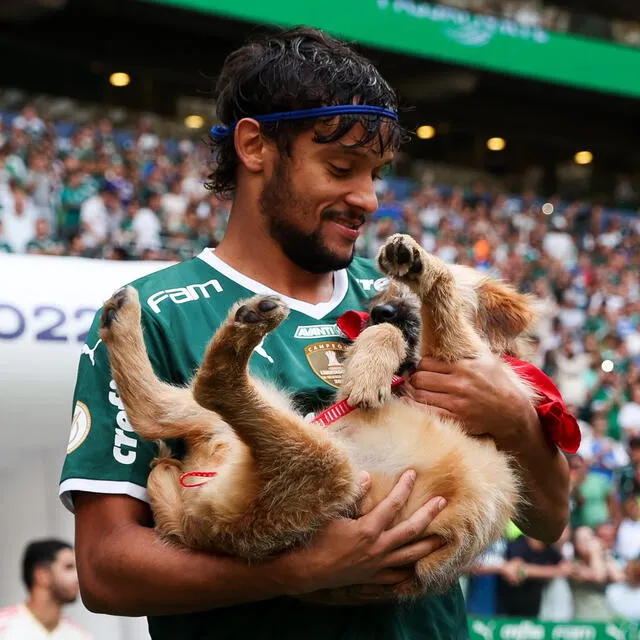 Gustavo Scarpa cargando a su amigo perruno. Foto: VarskySports