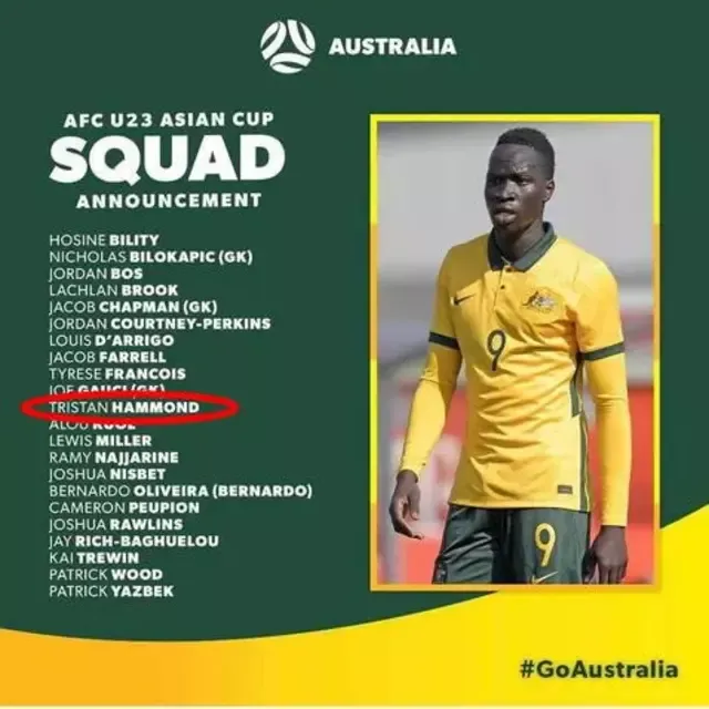 Lista de convocados para la selección australiana Sub-23. Foto: Instagram