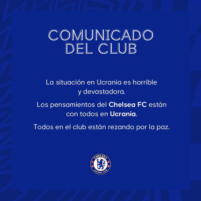 Mensaje del equipo inglés. Foto: Chelsea FC