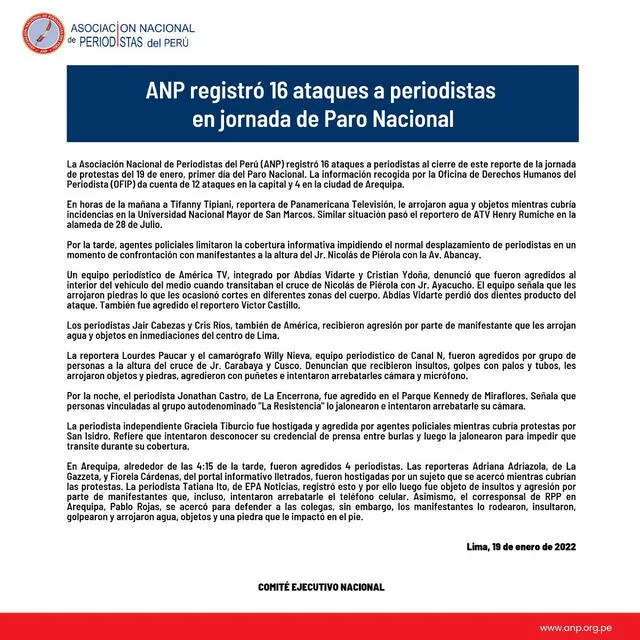 Comunicado de ANP