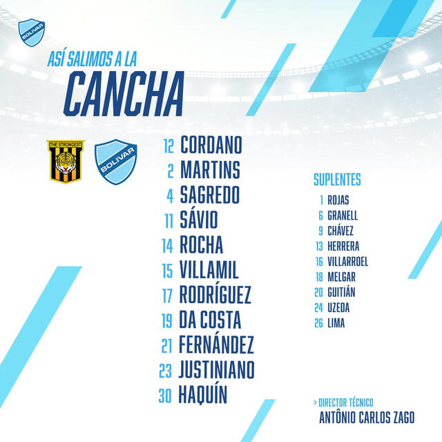 El 11 de Bolívar para jugar ante The Strongest. Foto: Twitter @Bolivar_Oficial