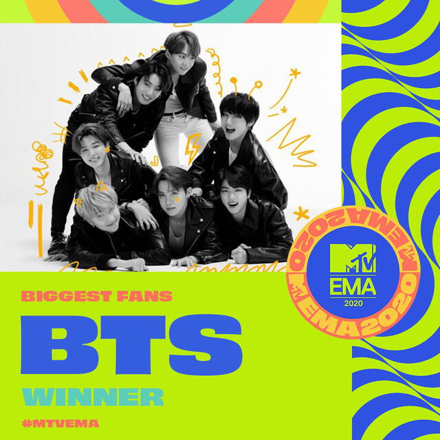 BTS gana la categoría Biggest fans en los MTV EMA 2020. Foto: MTV