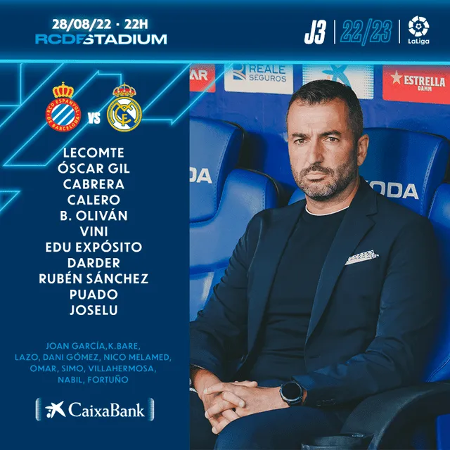 Así forma el Espanyol ante el Real Madrid. Foto: Espanyol/Twitter