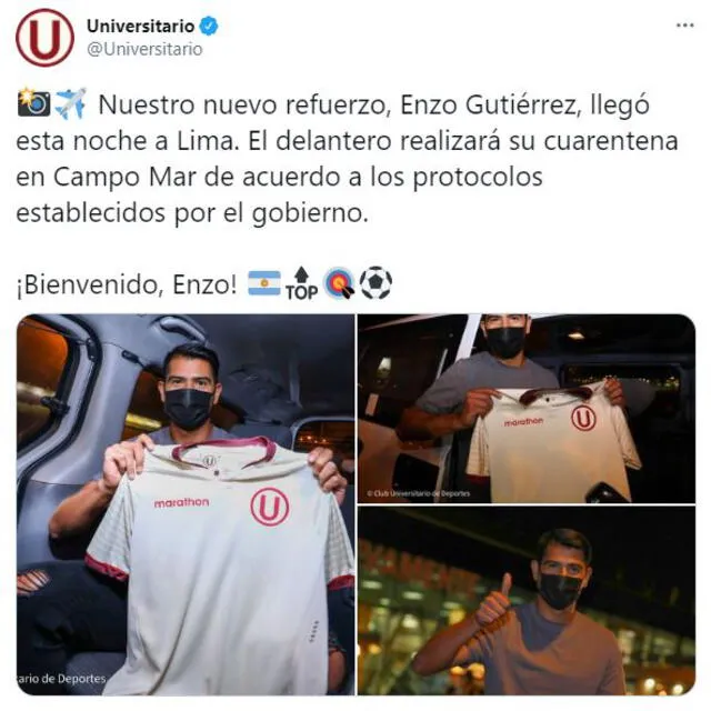 Universitario anunció la llegada de Enzo Gutiérrez a Lima