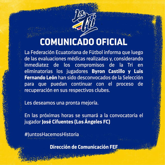 Comunicado selección ecuatoriana. Foto: @LaTri