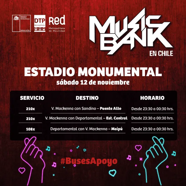 Music Bank Chile: Transantiago anuncia servicios especiales