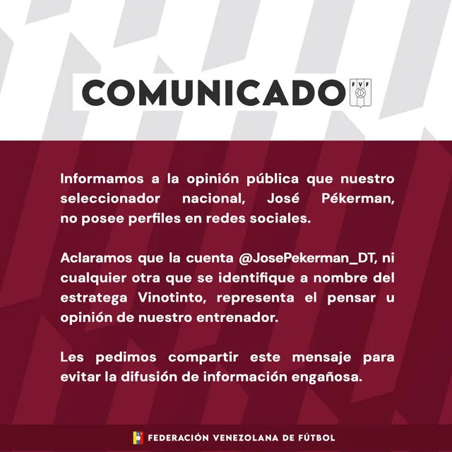 Comunicado Vinotinto. Foto: FVF