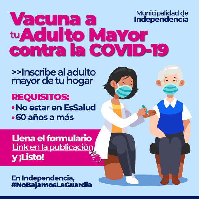 Anuncio de inscripciones para gestionar vacunas en Independencia. Foto: Municipalidad de Independencia